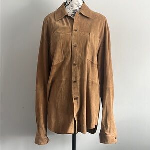 90s Camel suede leather shirt shacket large America